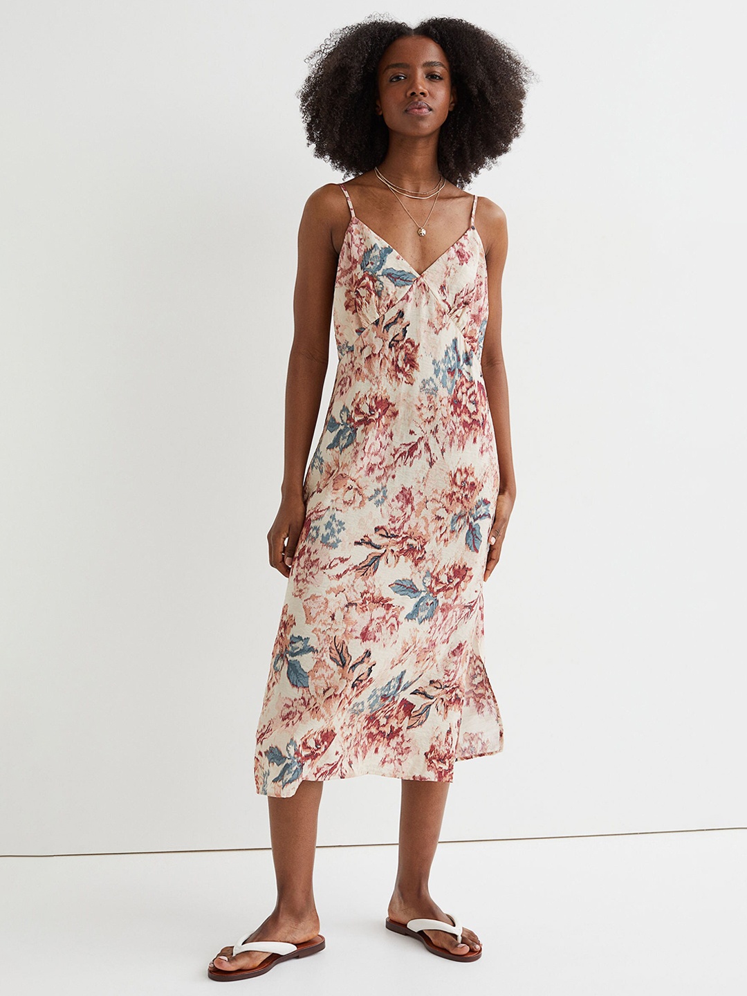 

H&M Women Printed V-neck Sheath Dress, Beige
