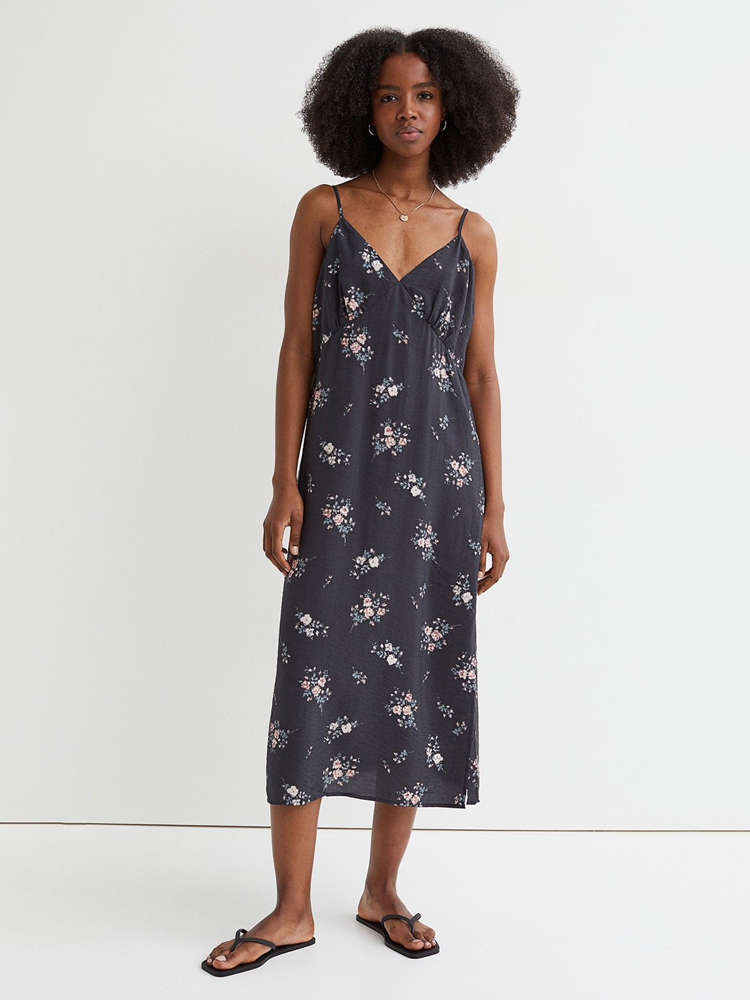 

H&M Women Black & Multicoloured V-Neck Dress