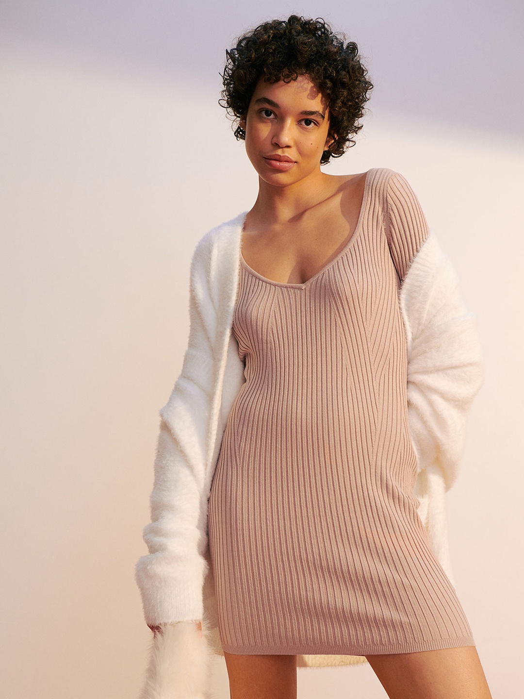 

H&M Women Pink Rib-Knit Dress