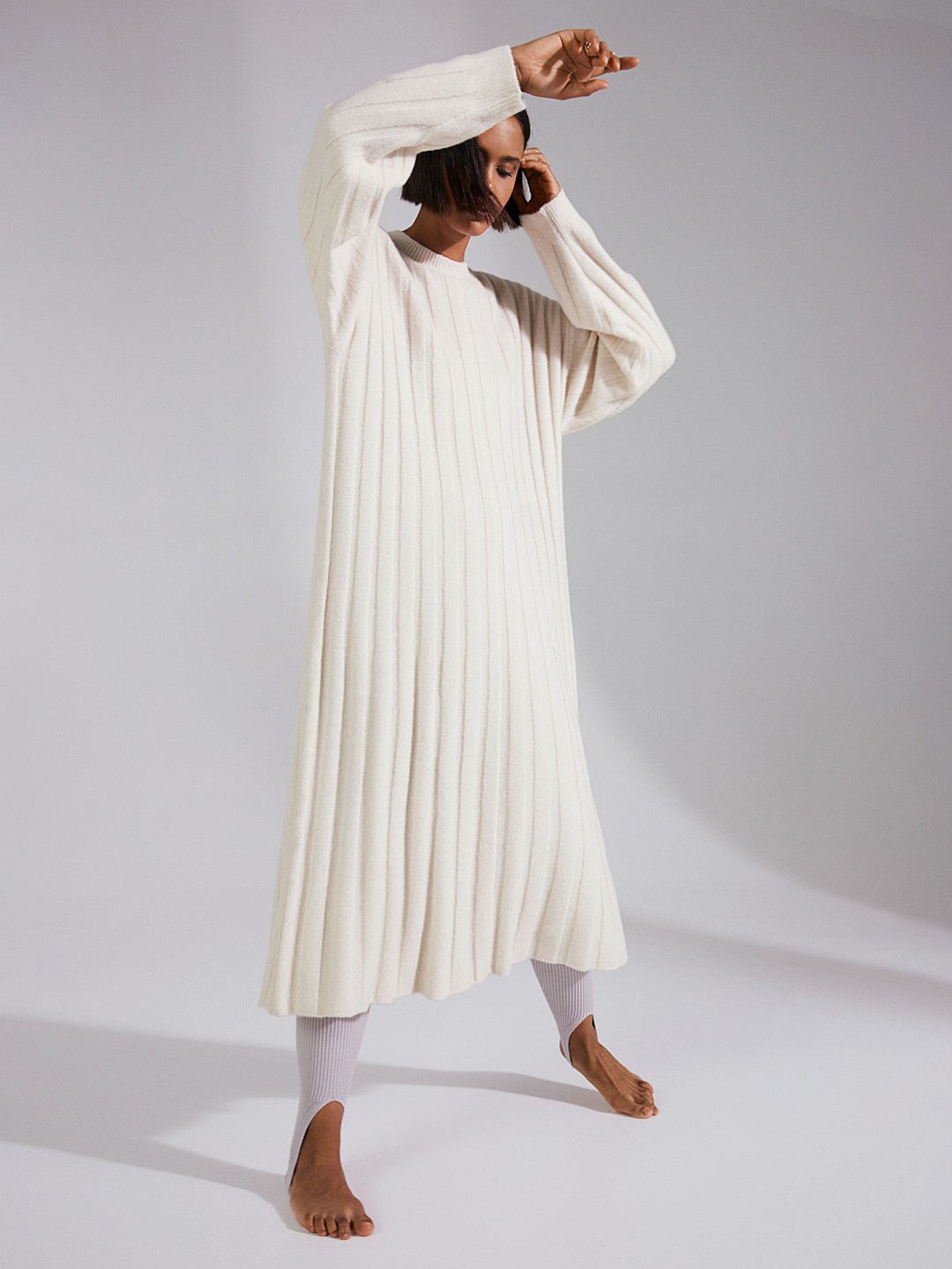 

H&M Women Beige Rib-knit Dress