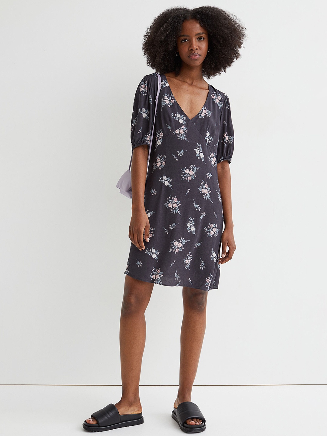 

H&M Women Black Floral Dress