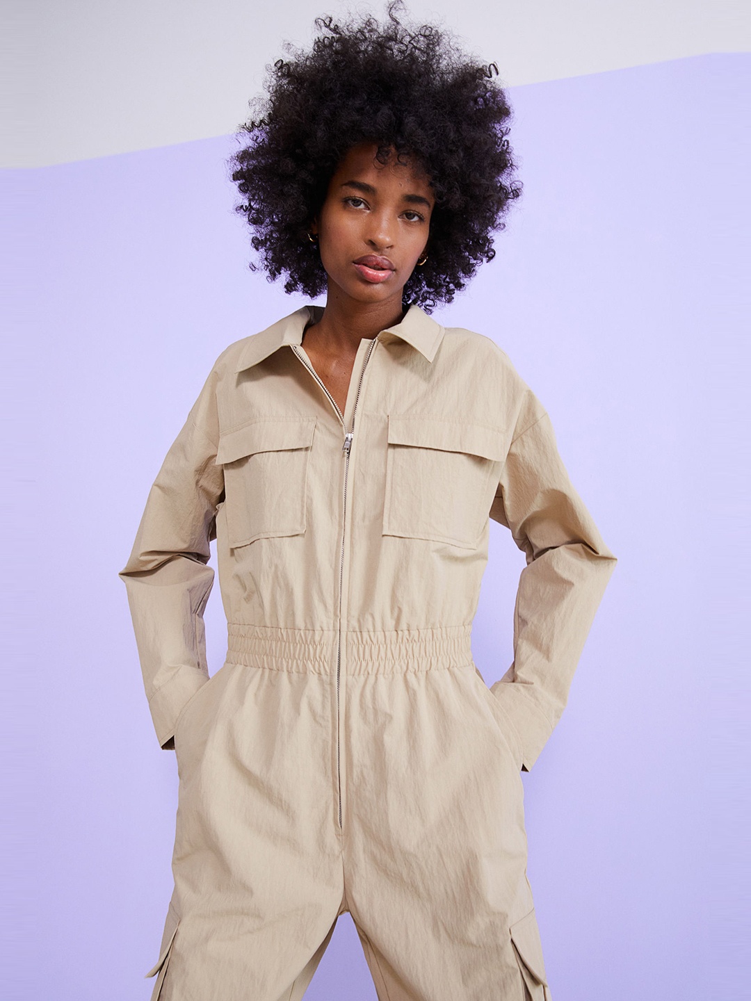 

H&M Women Beige Nylon Jumpsuit