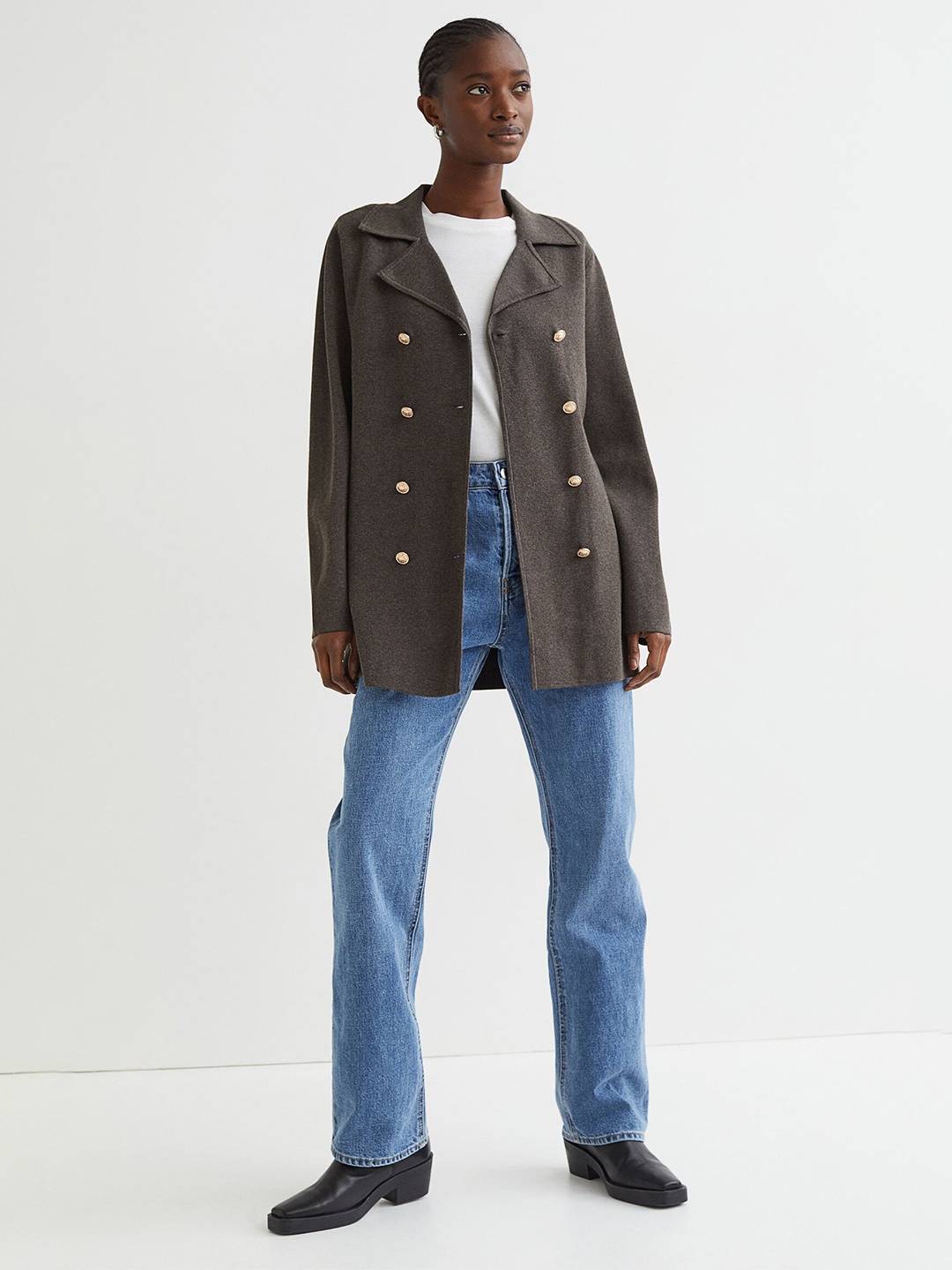 

H&M Women Grey Double-Breasted Cardigan