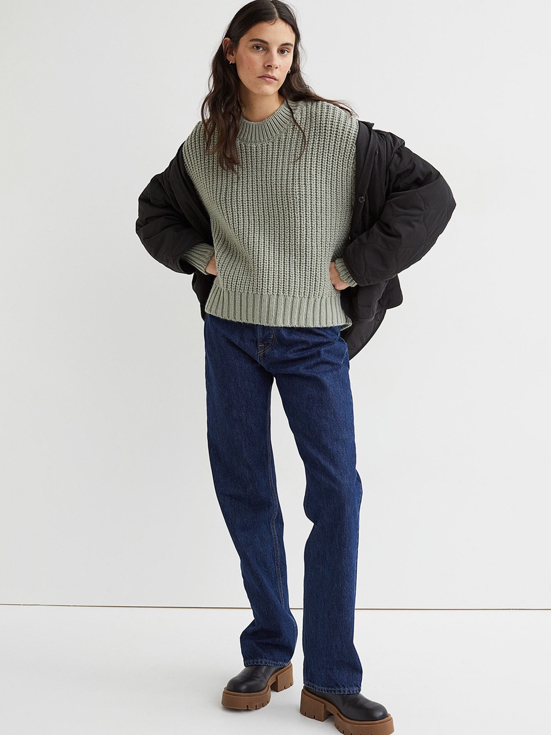 

H&M Women Green Striped Jumper
