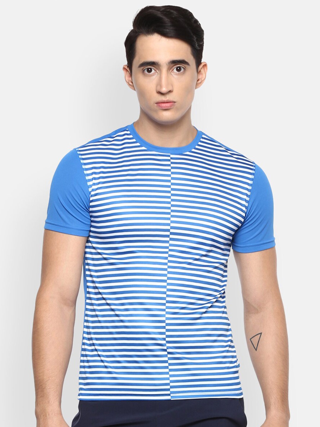 

FURO by Red Chief Men Blue Striped Slim Fit T-shirt