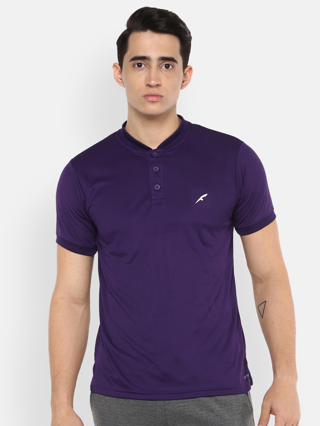 

FURO by Red Chief Men Purple Henley Neck T-shirt