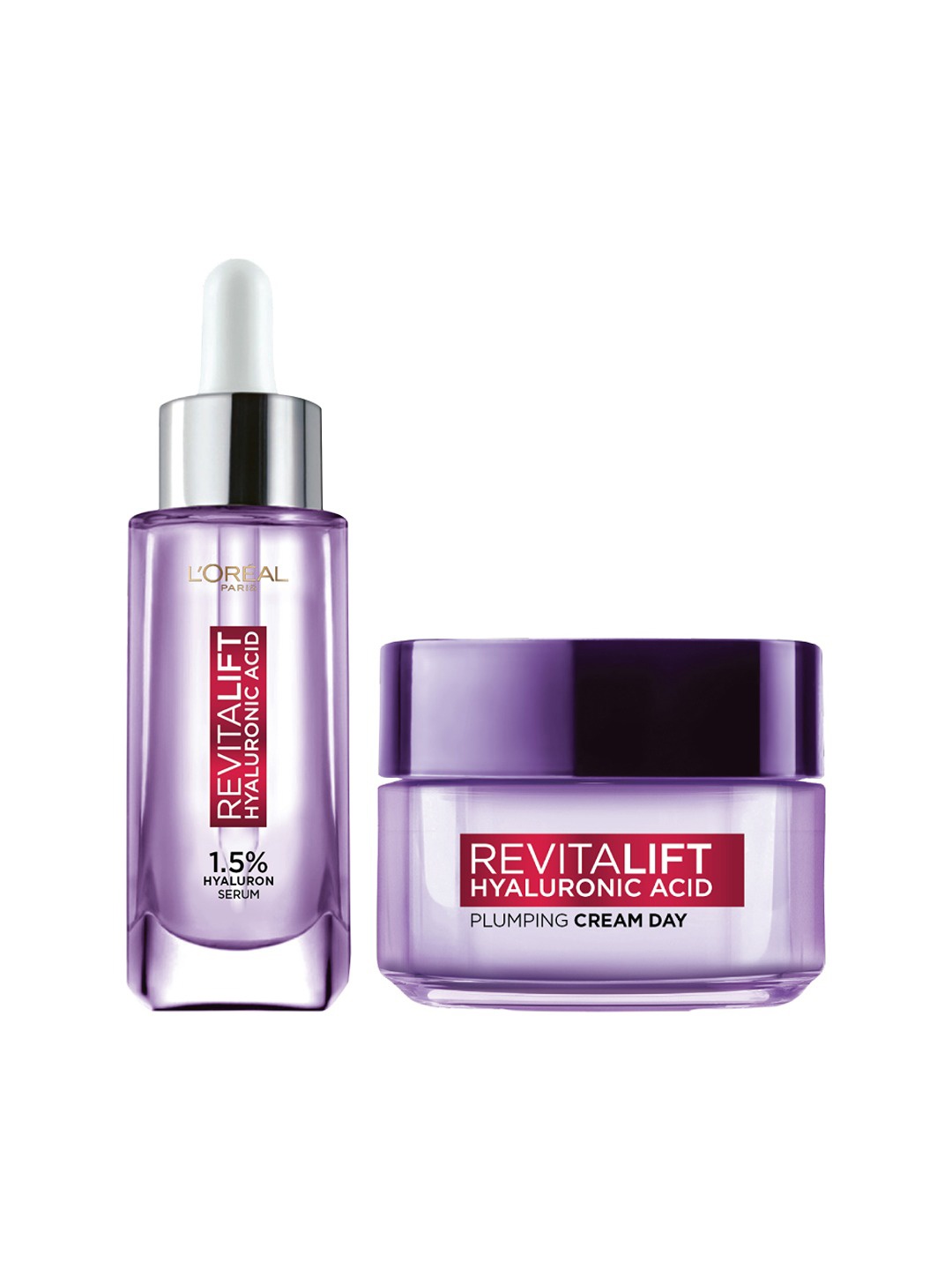 

LOreal Paris Revitalift Hyaluronic Acid Serum 15ml & Plumping Day Cream 15ml, Purple