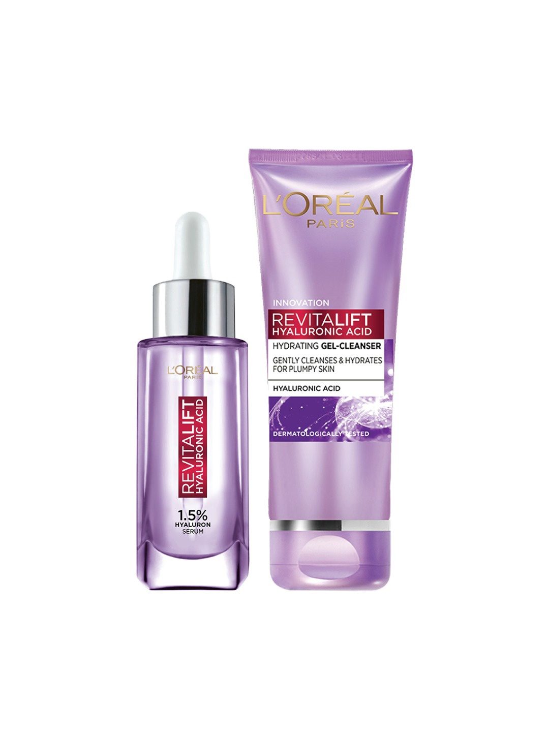 

LOreal Paris Revitalift Hyaluronic Acid Serum 15ml & Hydrating Gel Cleanser 50ml, Purple