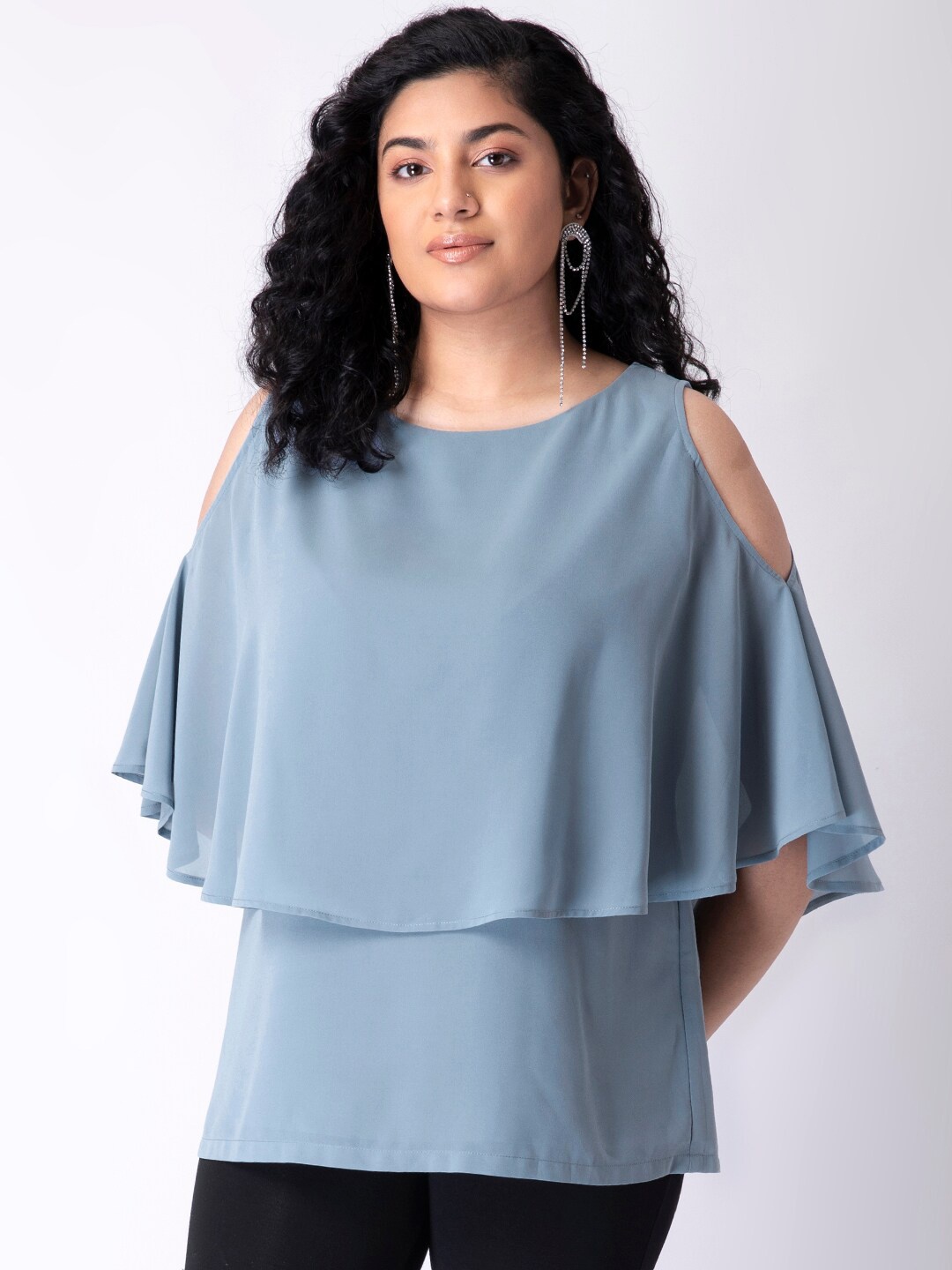 

FabAlley Curve Blue Georgette Cape Top
