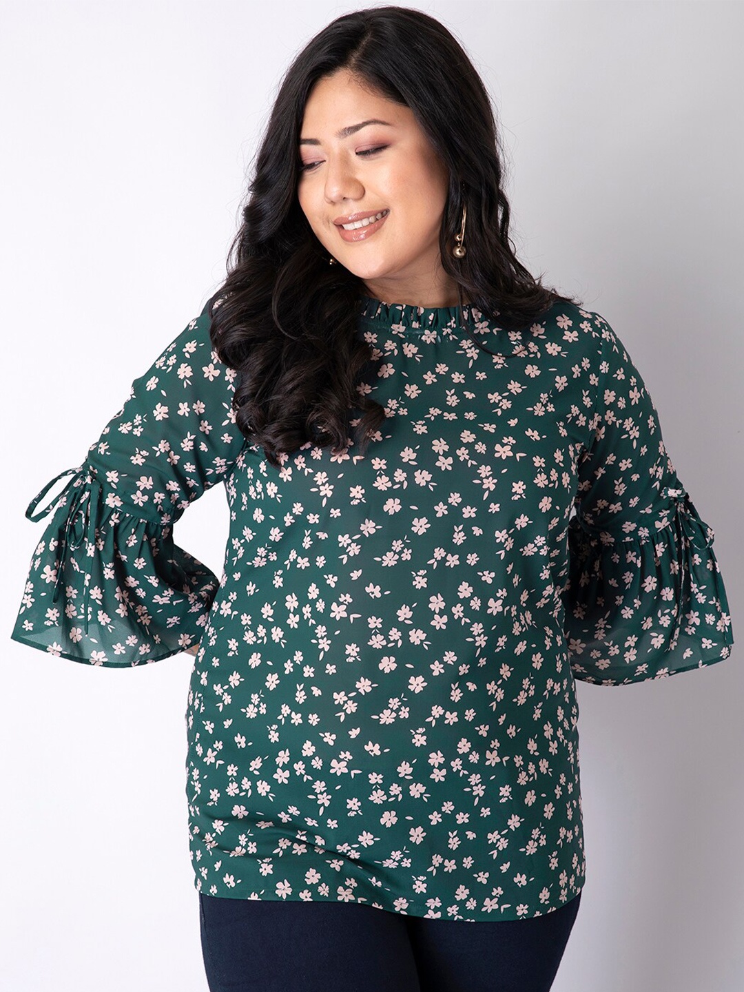 

FabAlley Curve Green Floral Print Crepe Top