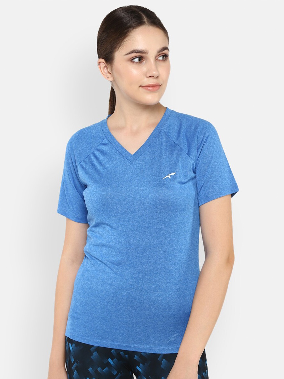 

FURO by Red Chief Women Blue V-Neck Extended Sleeves T-shirt
