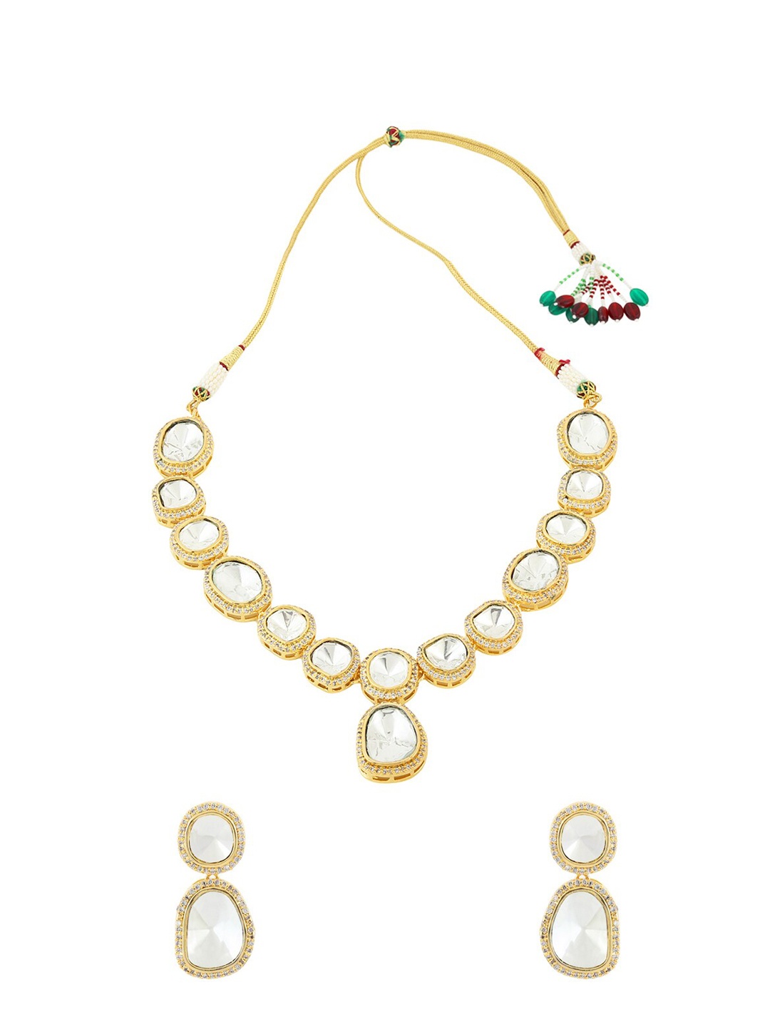 

Runjhun Gold-Plated & Kundan Studded Polki Royal Necklace With Earrings