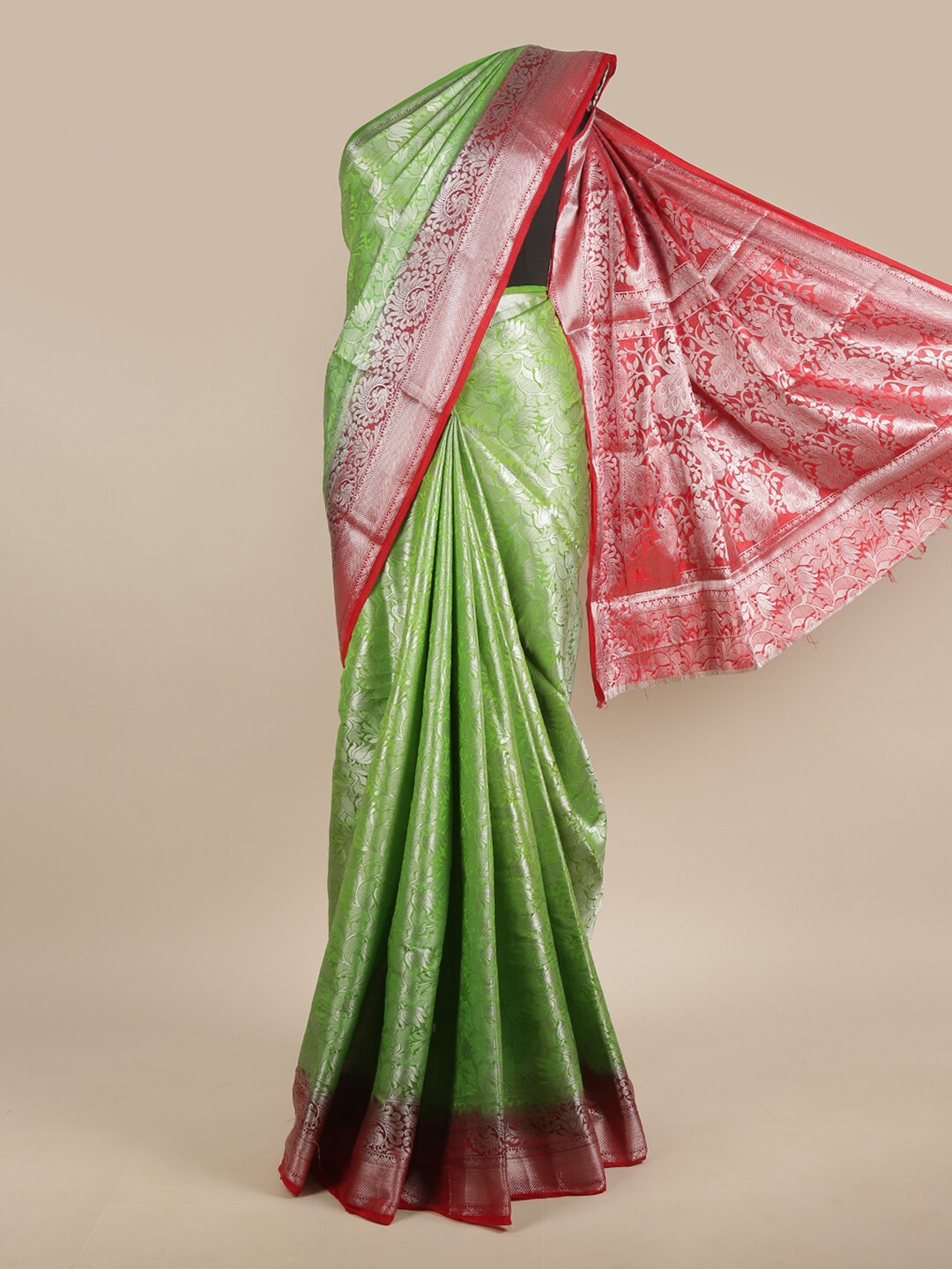 

Pothys Green & Red Woven Design Zari Jute Silk Saree