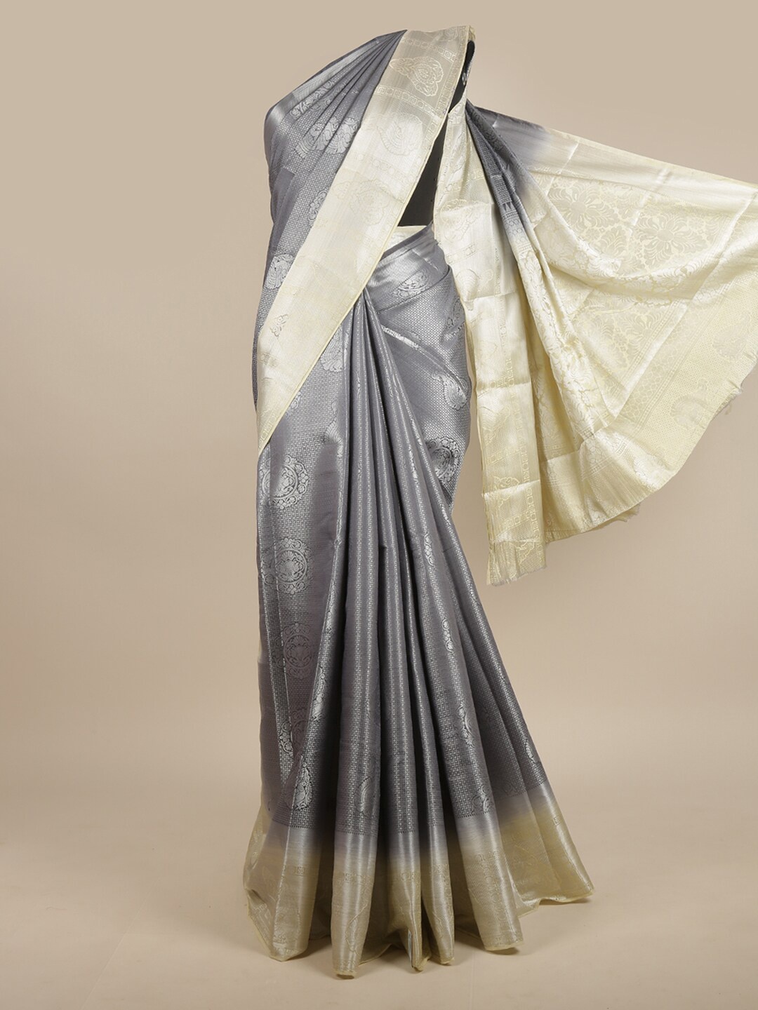 

Pothys Grey & Off White Woven Design Zari Jute Silk Saree