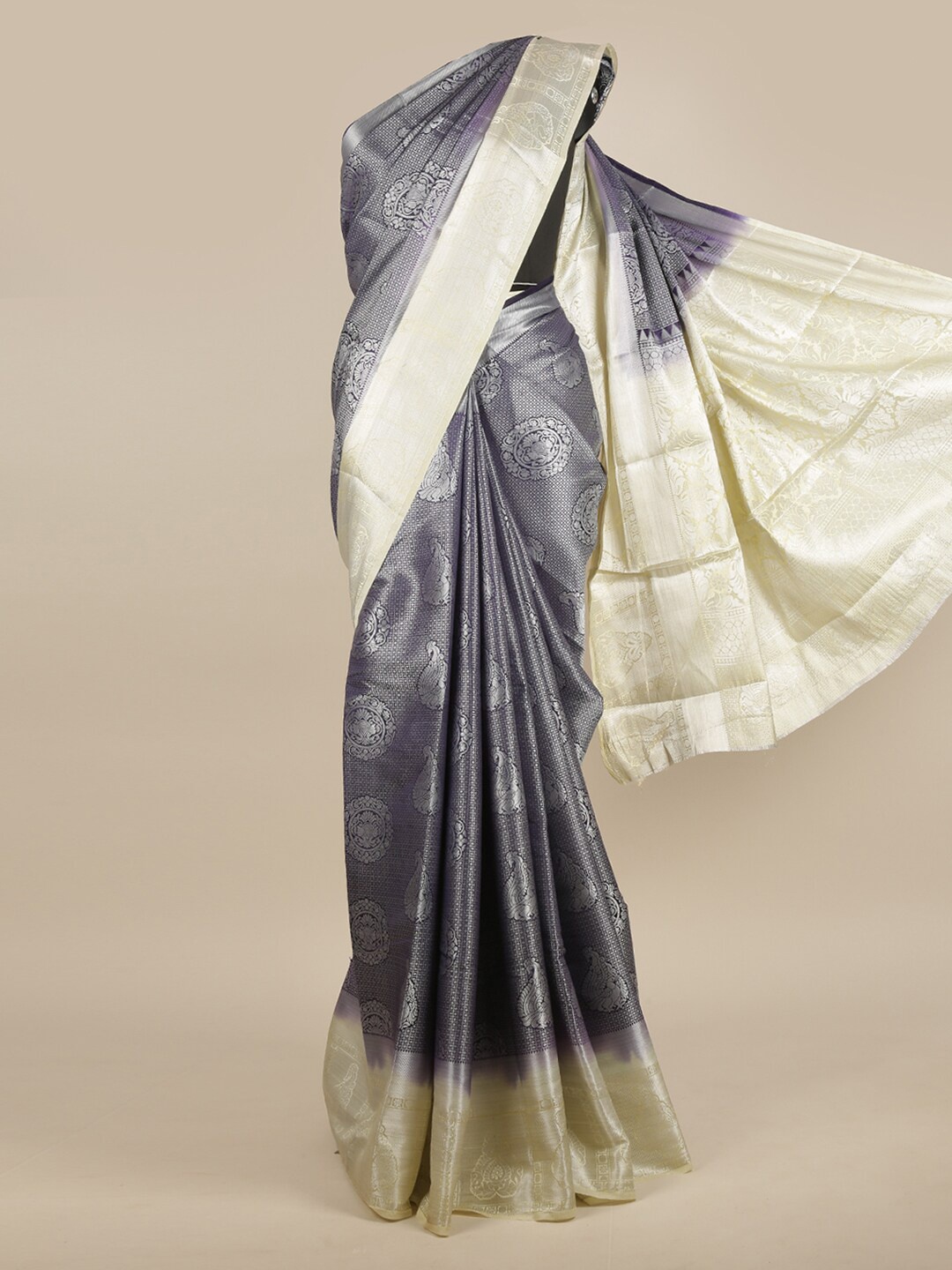 

Pothys Blue & Cream-Coloured Woven Design Zari Jute Silk Saree