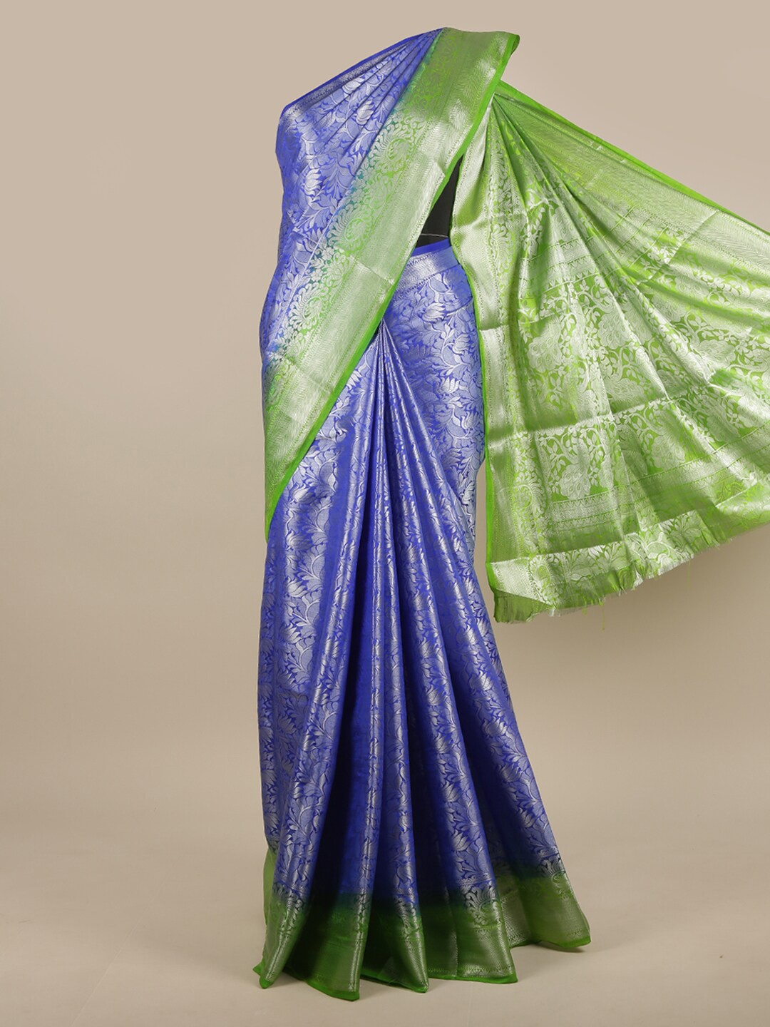 

Pothys Blue & Green Floral Zari Jute Silk Saree