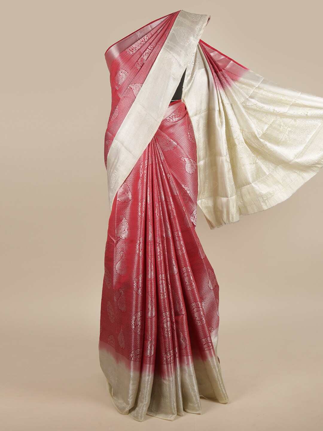 

Pothys Pink & Cream-Coloured Ethnic Motifs Zari Jute Silk Saree