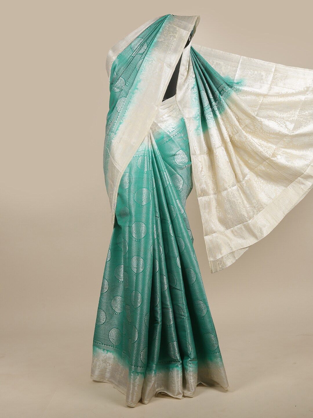 

Pothys Green & Silver-Toned Ethnic Motifs Jute Silk Saree