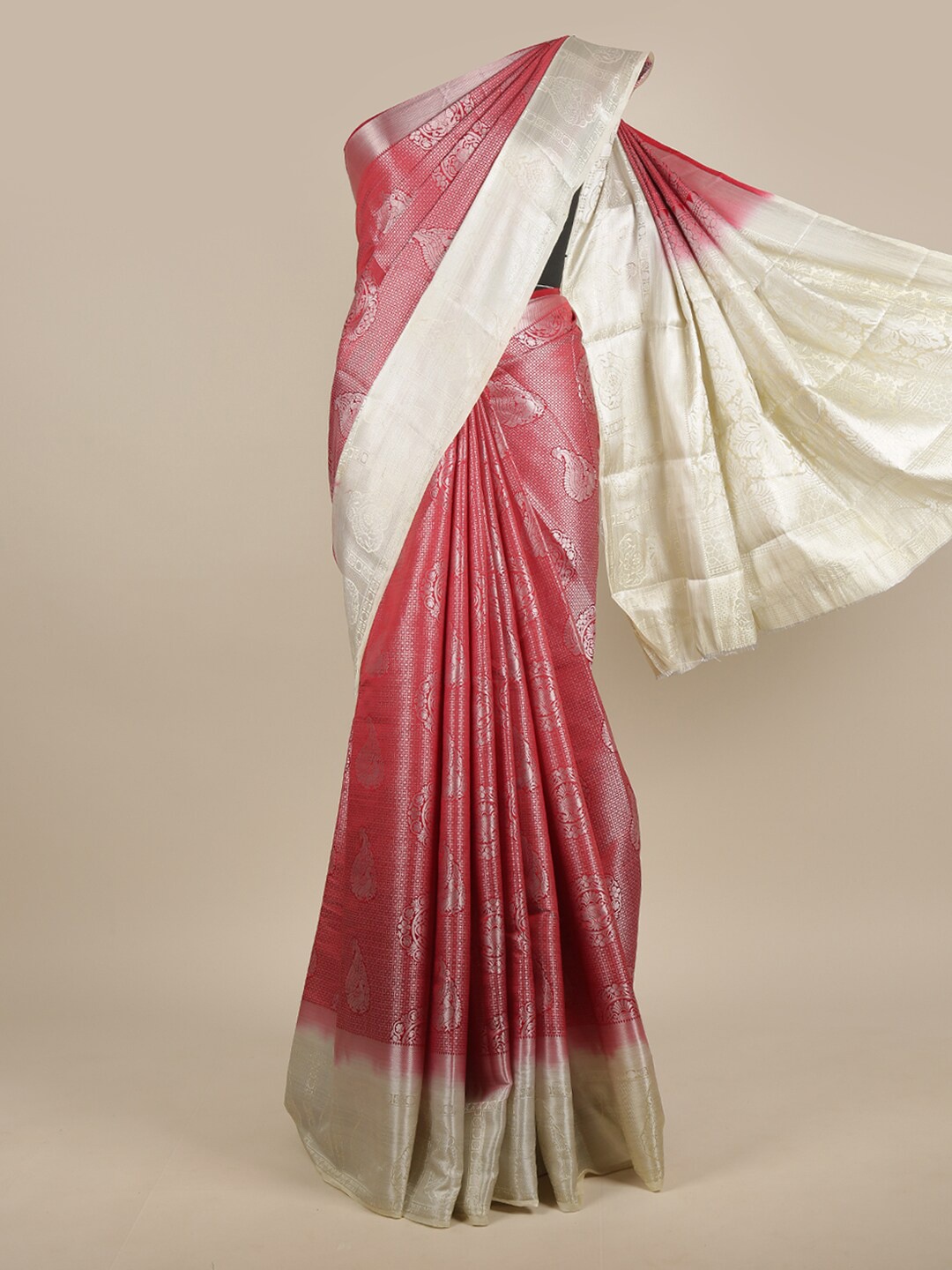 

Pothys Red & Cream-Coloured Ethnic Motifs Zari Jute Silk Saree