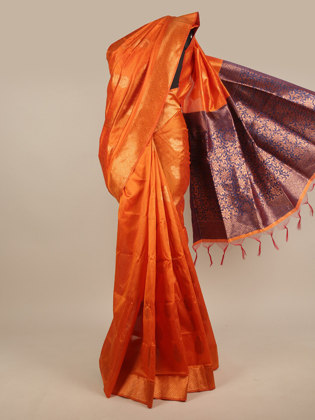 

Pothys Orange Woven Design Jute Silk Saree