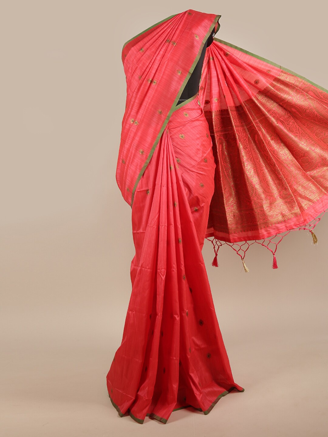 

Pothys Pink & Green Woven Design Jute Silk Saree