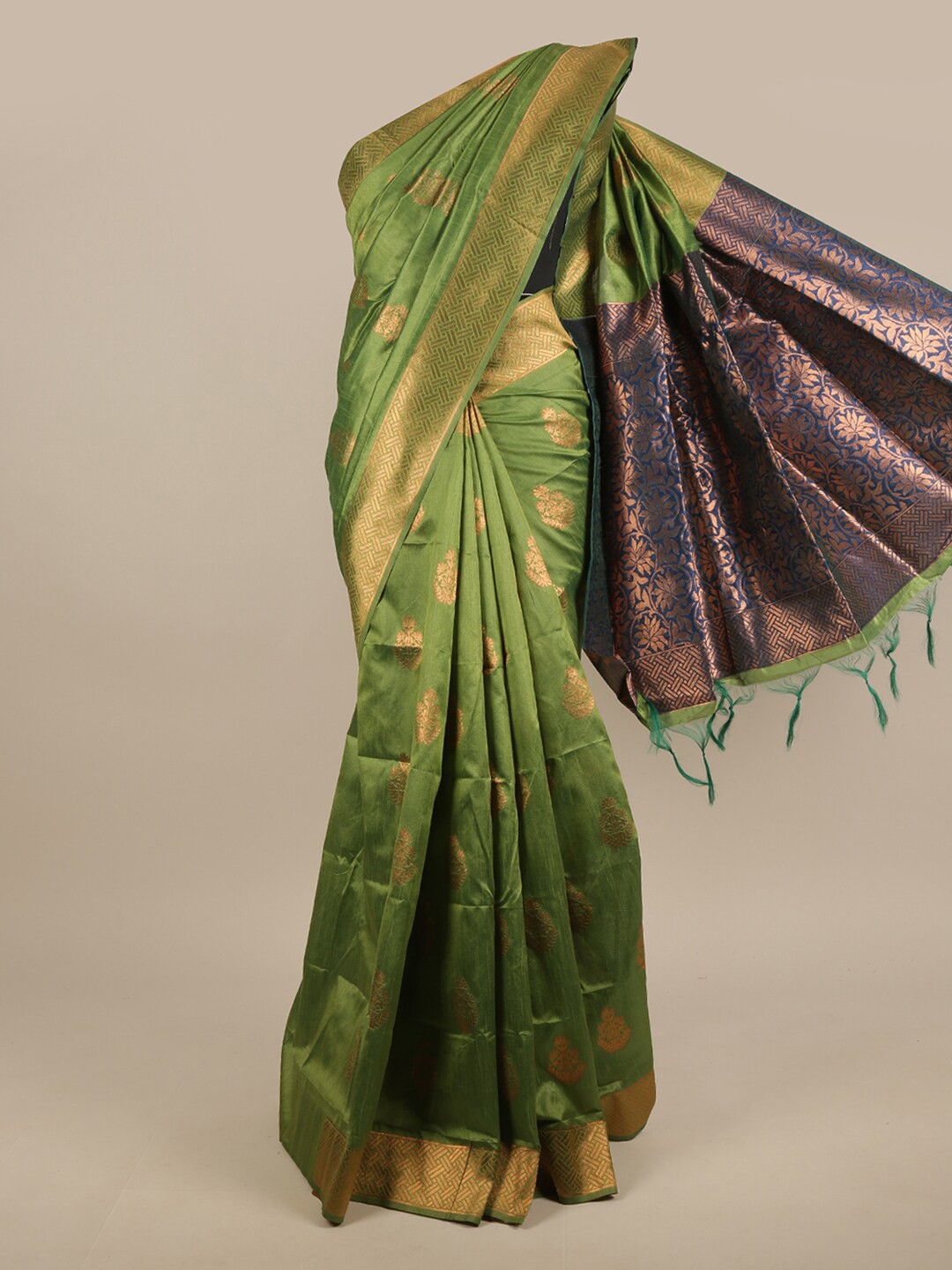 

Pothys Green & Navy Blue Woven Design Zari Jute Silk Saree