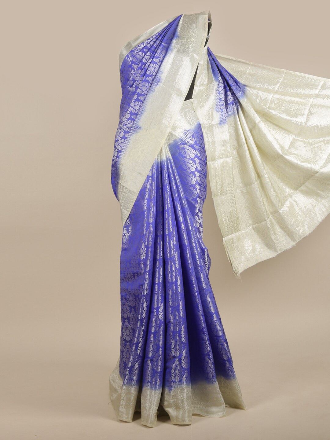 

Pothys Blue & Silver-Toned Floral Jute Silk Saree