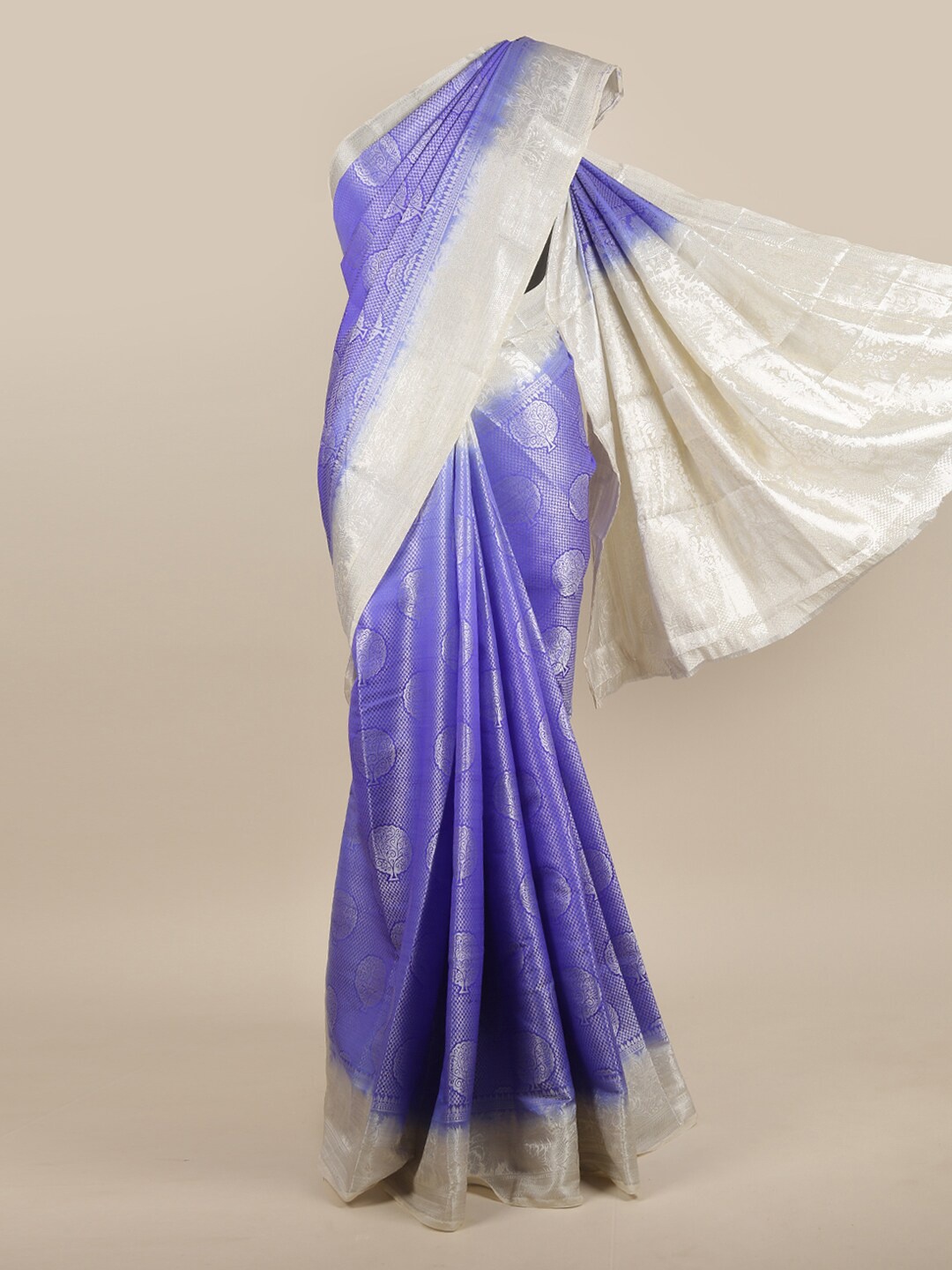 

Pothys Blue & Off-White Ethnic Motifs Zari Jute Silk Saree