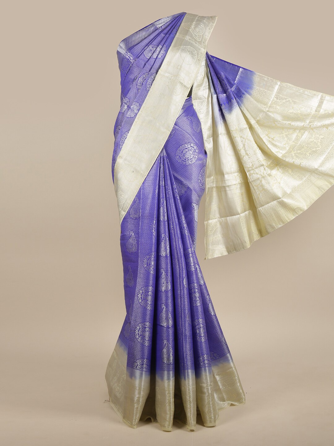 

Pothys Blue & White Woven Design Zari Jute Silk Saree