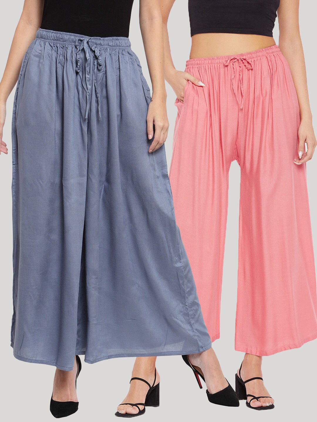 

Clora Creation Pack-2 Women Pink & Grey Flared Knitted Palazzos