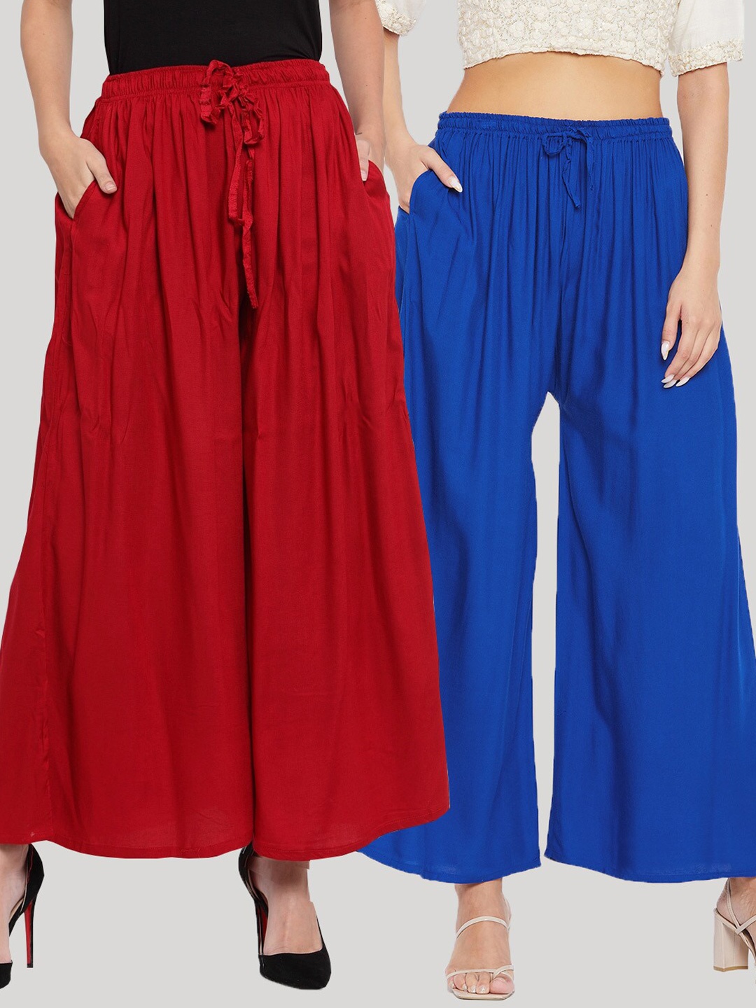 

Clora Creation Pack-2 Women Red & Blue Flared Knitted Palazzos