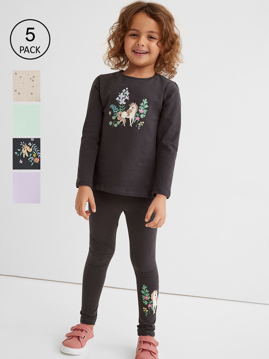

H&M Girls Multicoloured 5-Pack Cotton Leggings, Multi
