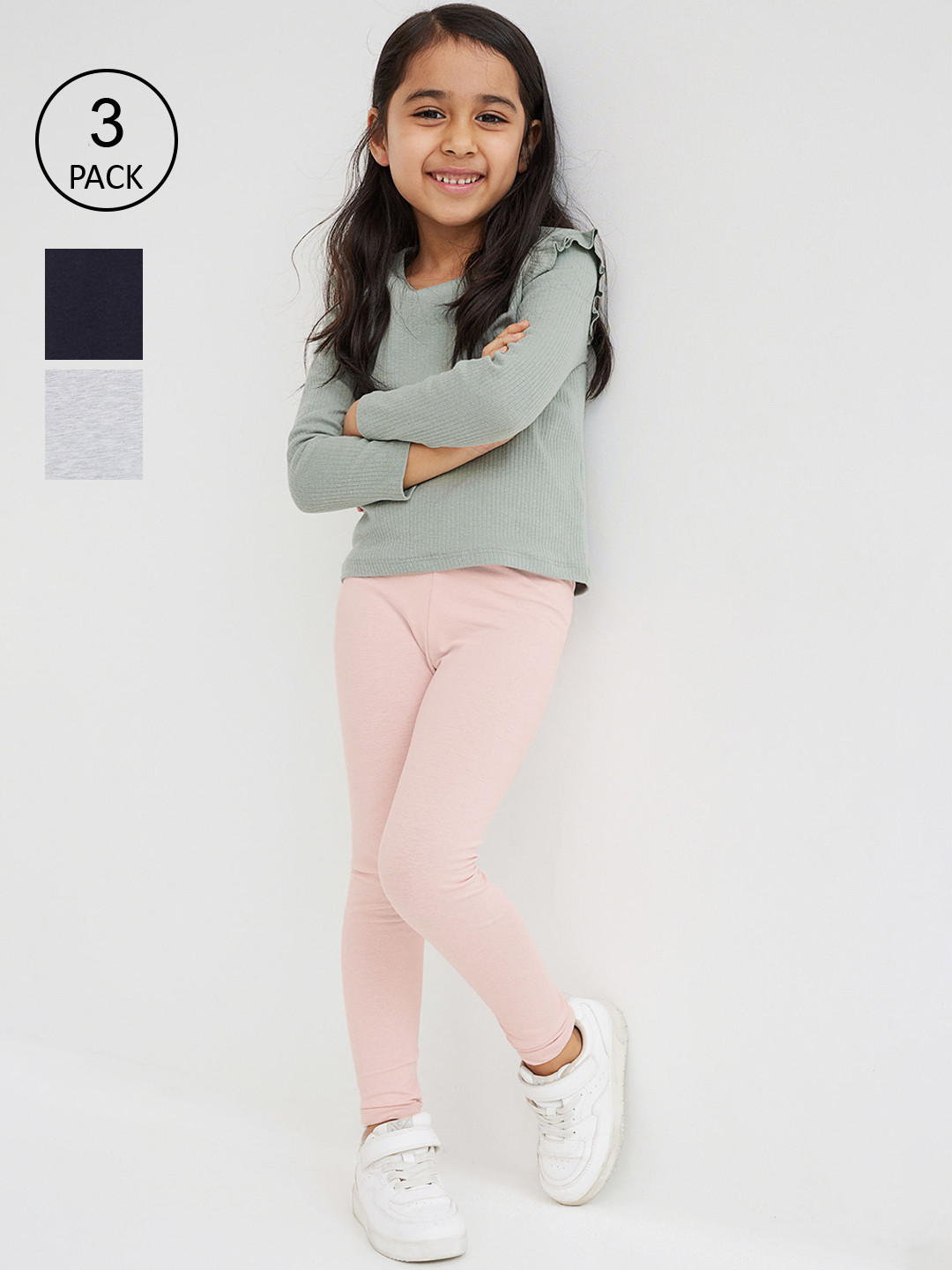 

H&M Girls Pack of 3 Grey & Pink Leggings