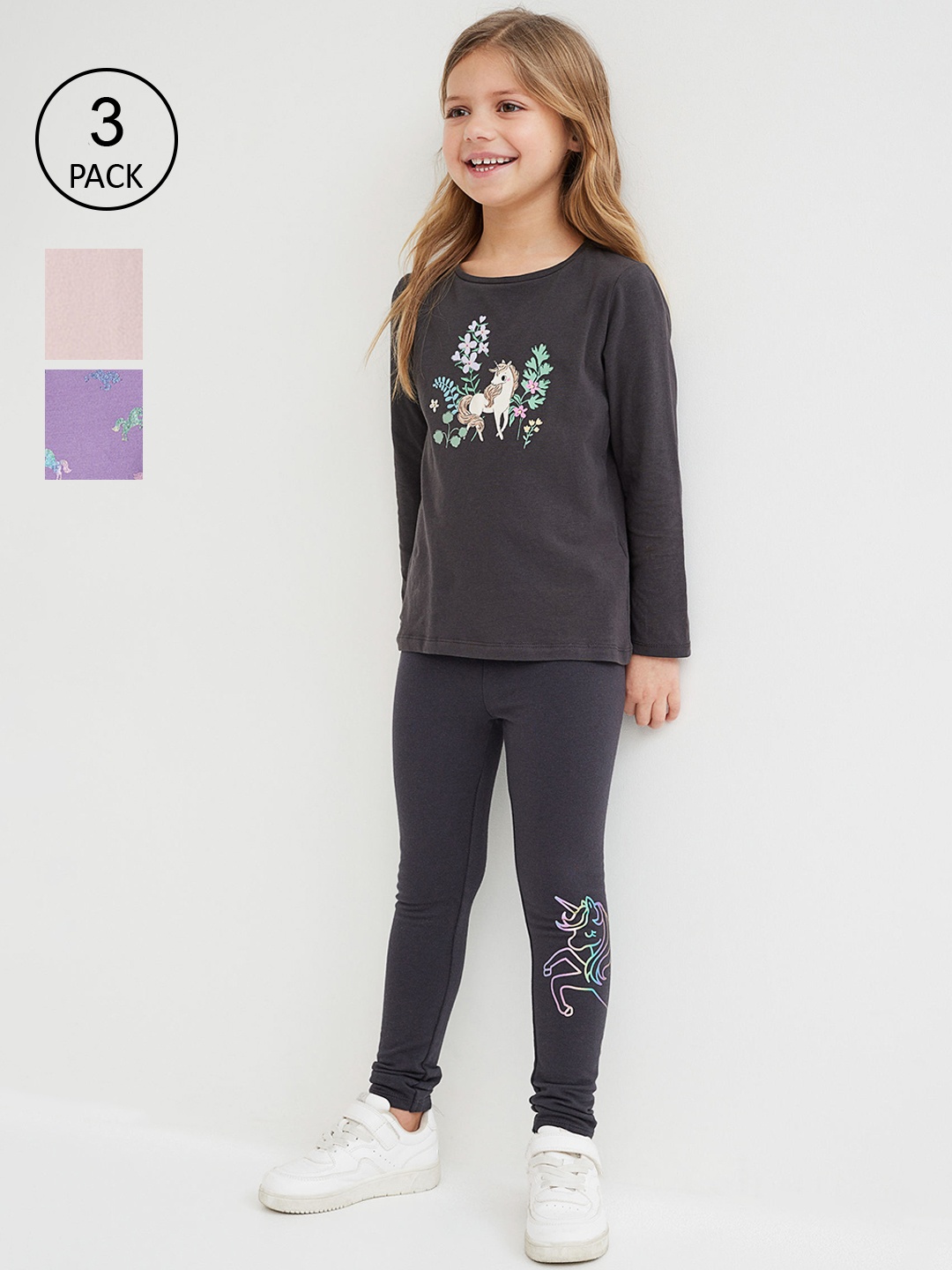 

H&M Girls Grey & Pink 3-Pack Cotton Leggings