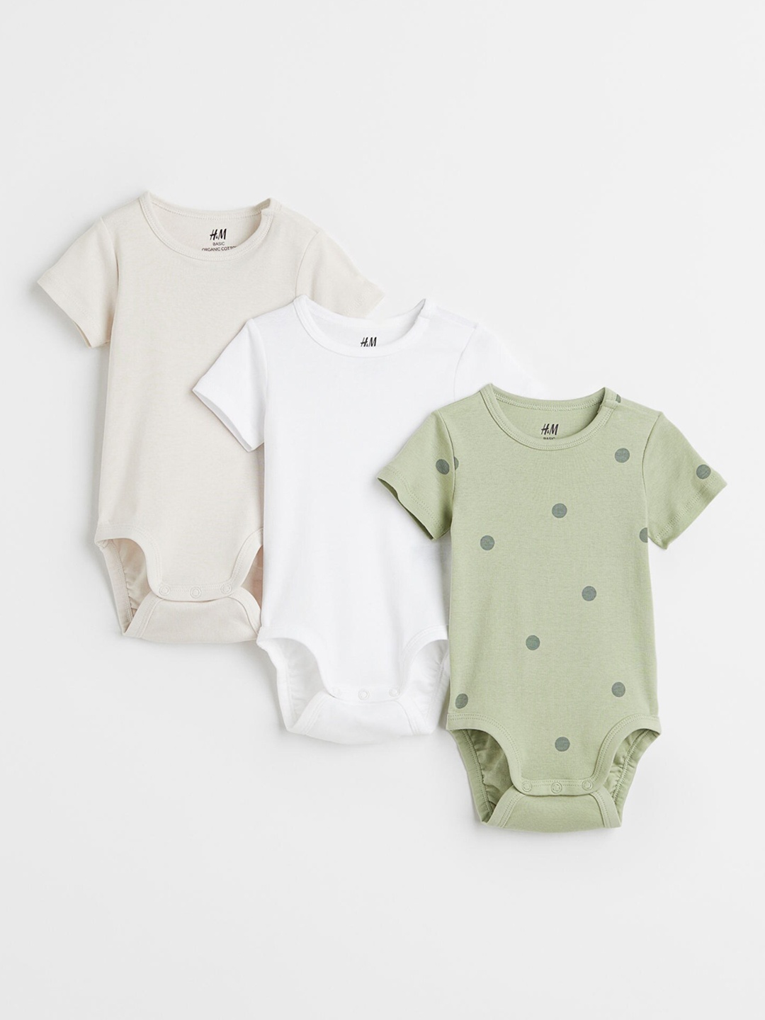 

H&M 3-Pack Short-Sleeved Bodysuits, Beige