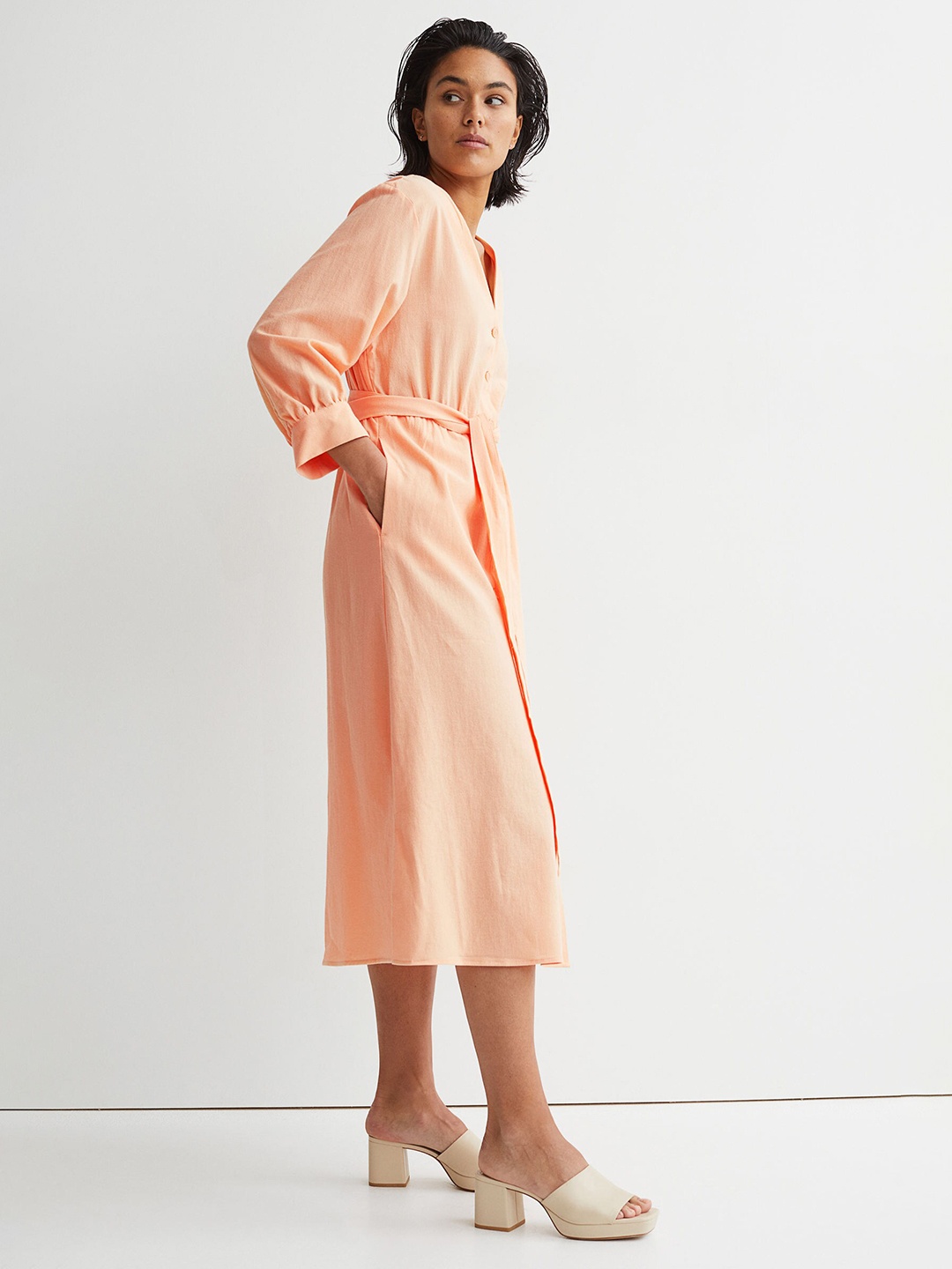 

H&M Women Orange Tie-Belt Dress