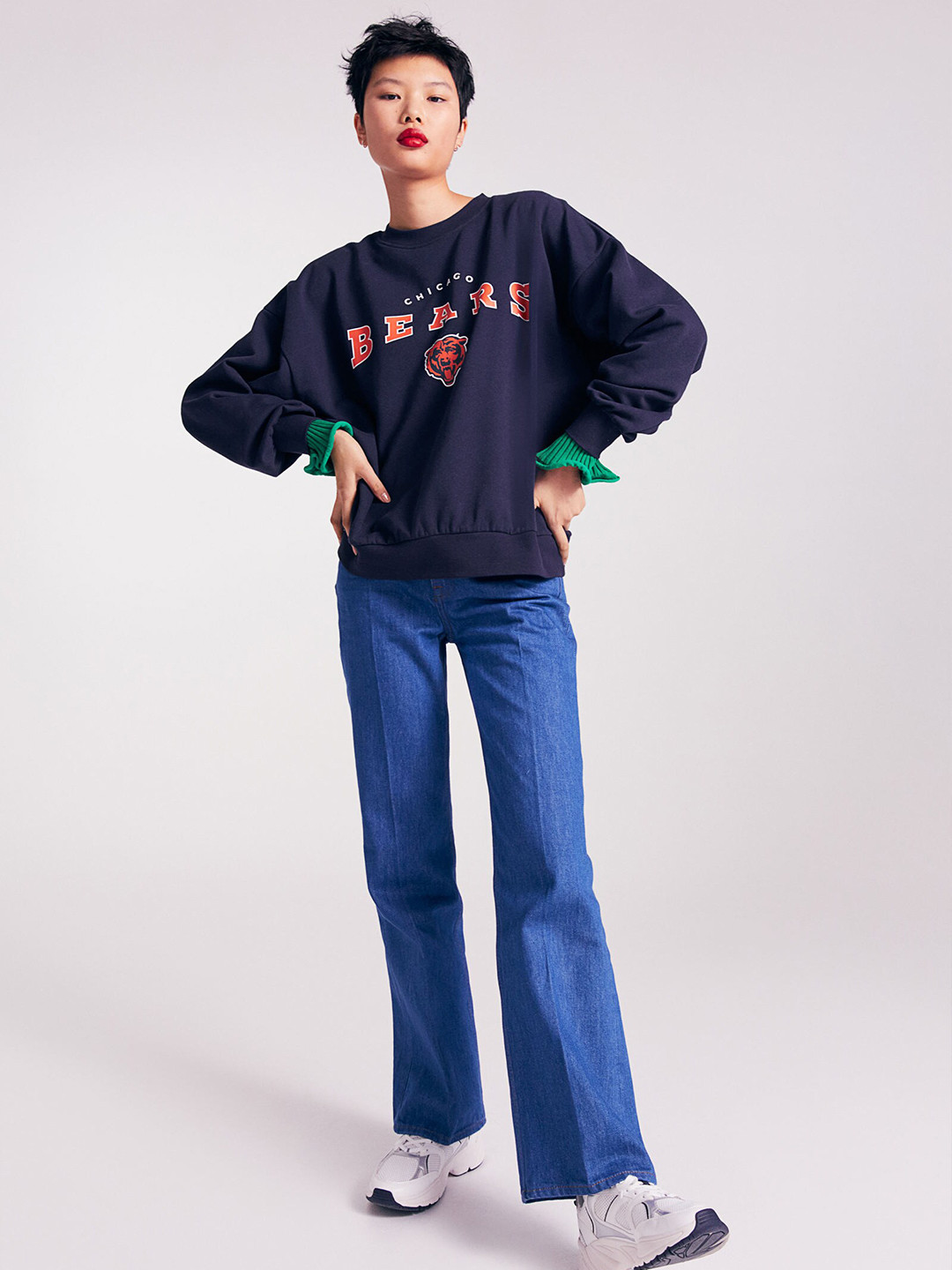

H&M Women Navy Blue Printed Sweatshirt