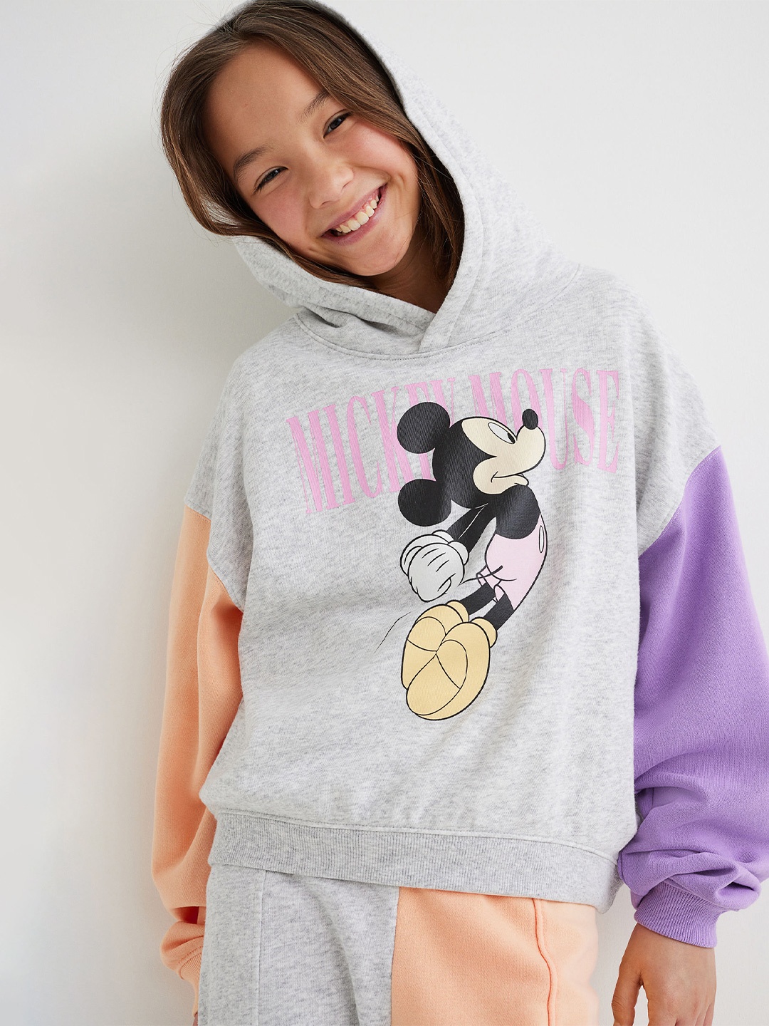 

H&M Girls Grey Mickey Mouse Printed Hoodie