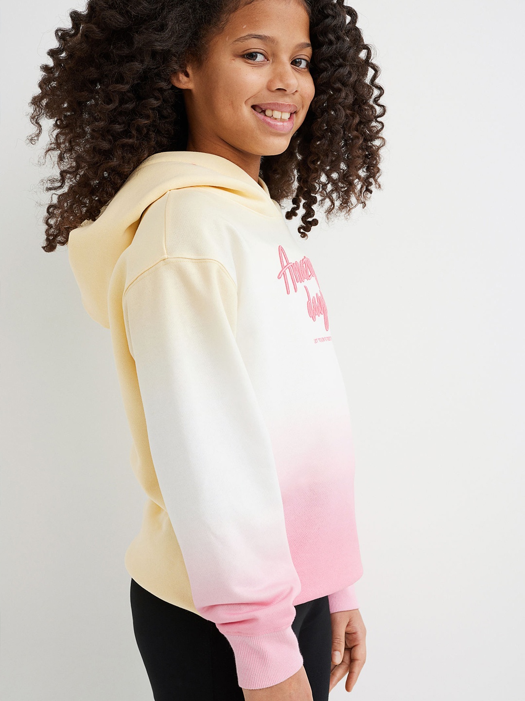 

H&M Girls Yellow & Pink Printed Hoodie