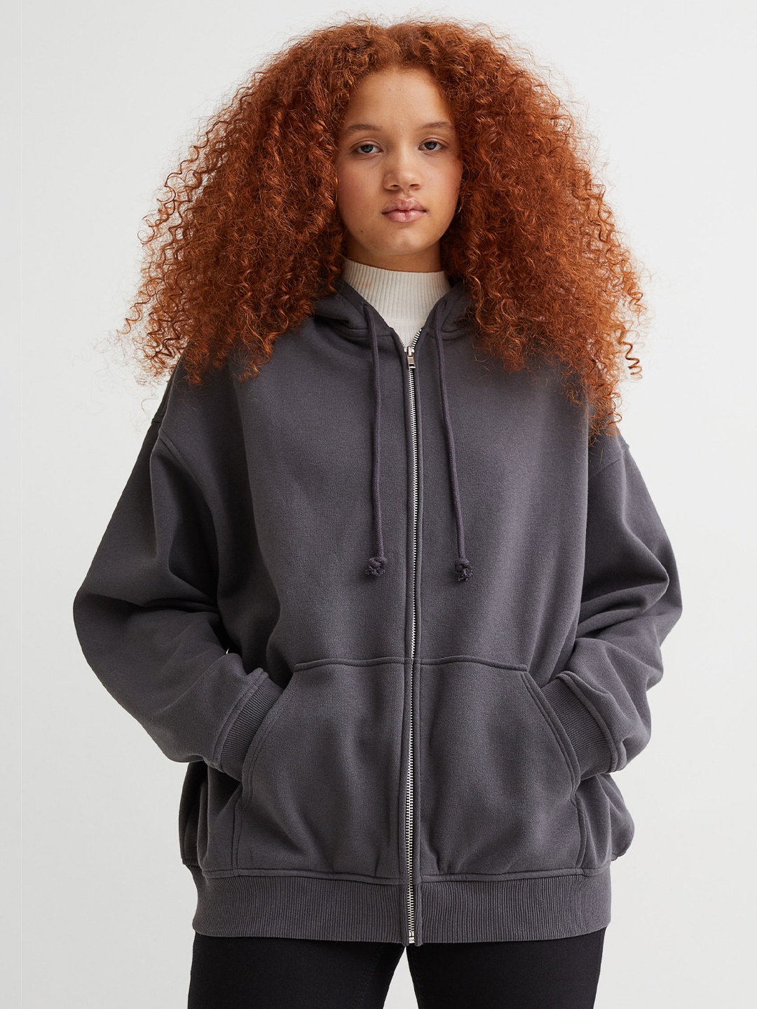 

H&M Women Grey Oversized Zip-through Hoodie