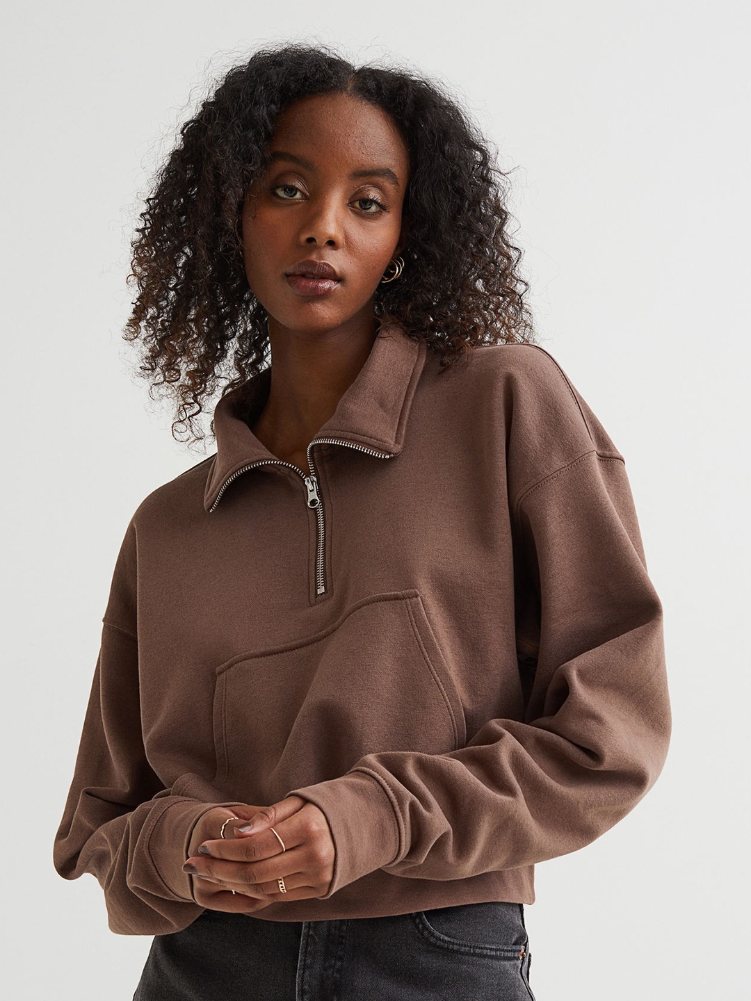 

H&M Women Zip-Top Sweatshirt, Brown