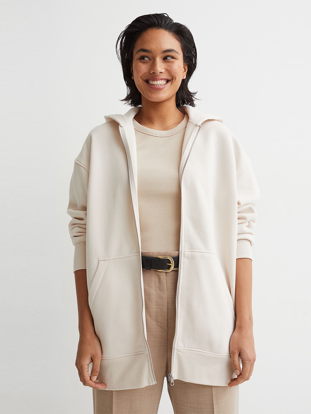 

H&M Women Beige Oversized Zip-through Hoodie