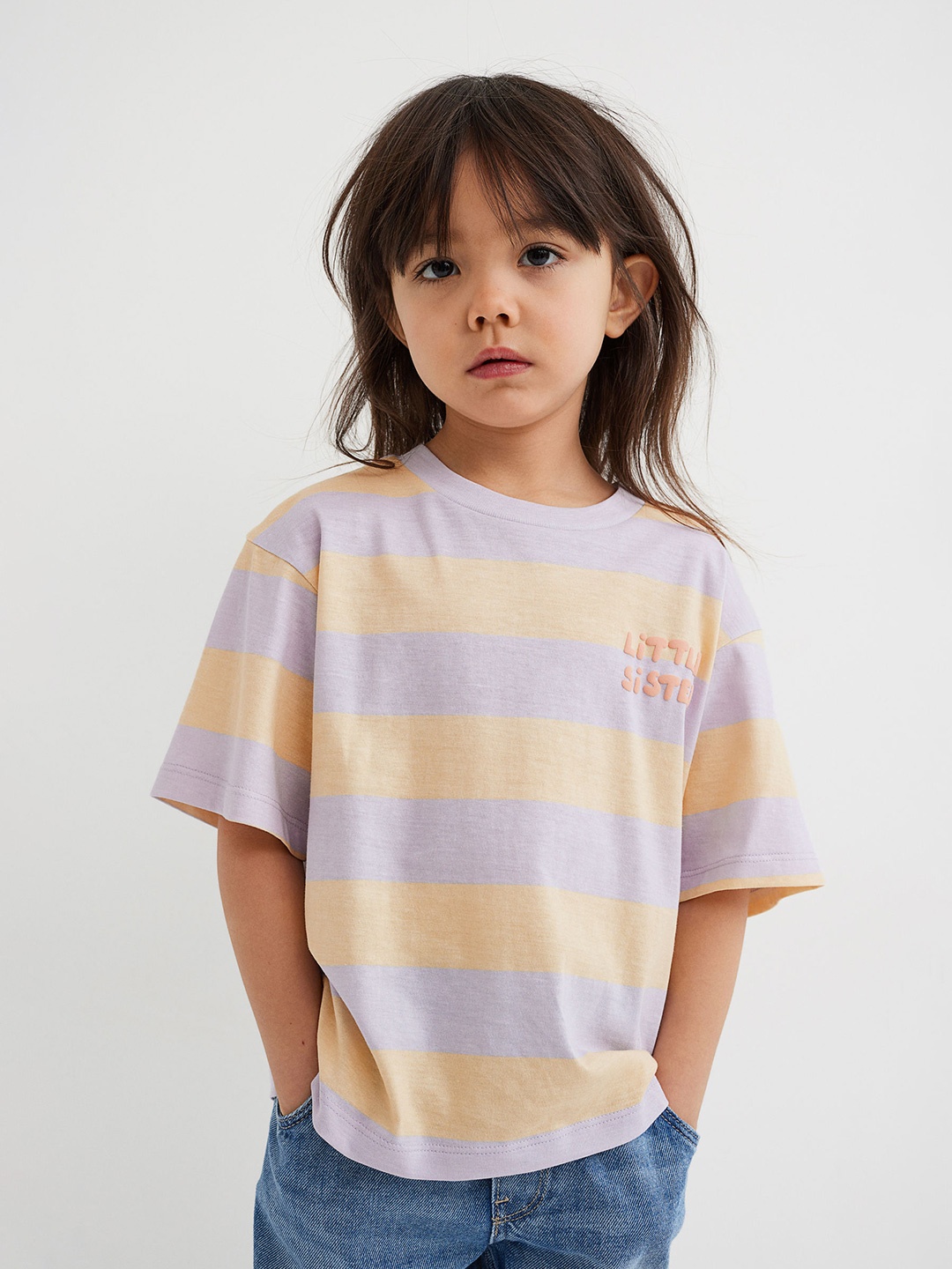 

H&M Girls Purple & Yellow Striped Sibling Top