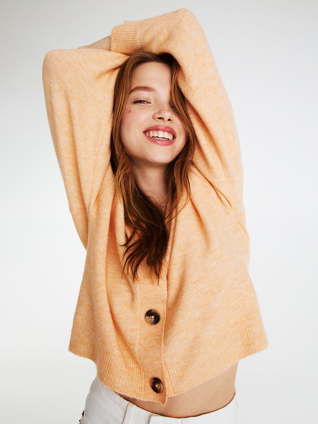 

H&M Women Orange V-Neck Cardigan