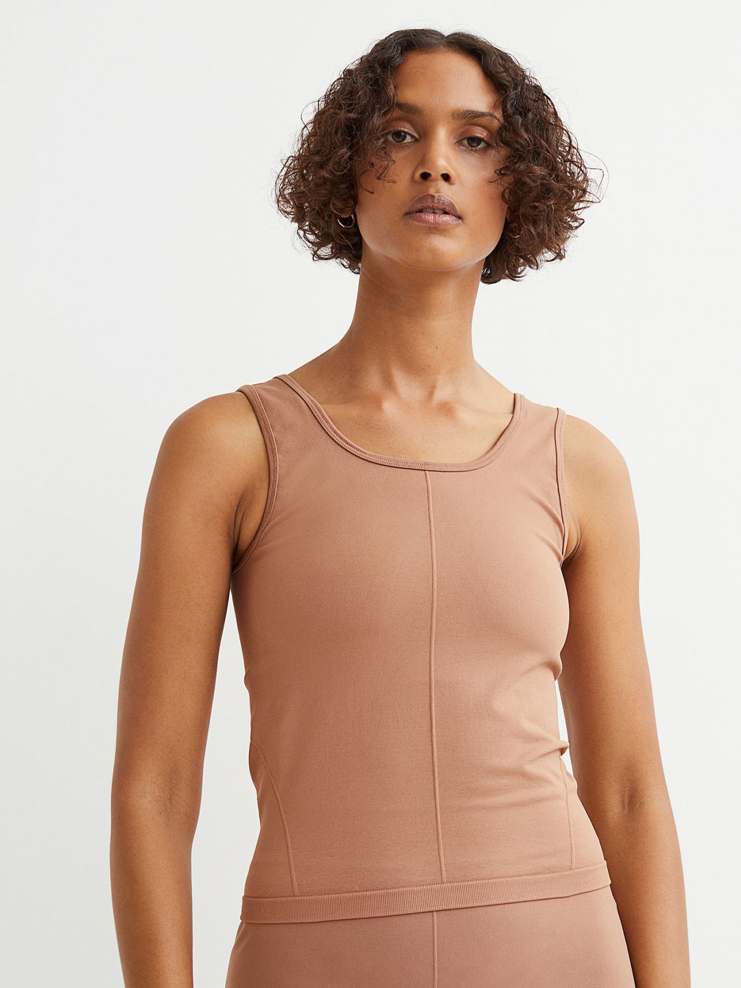 

H&M Women Beige Solid Seamless Sports Top