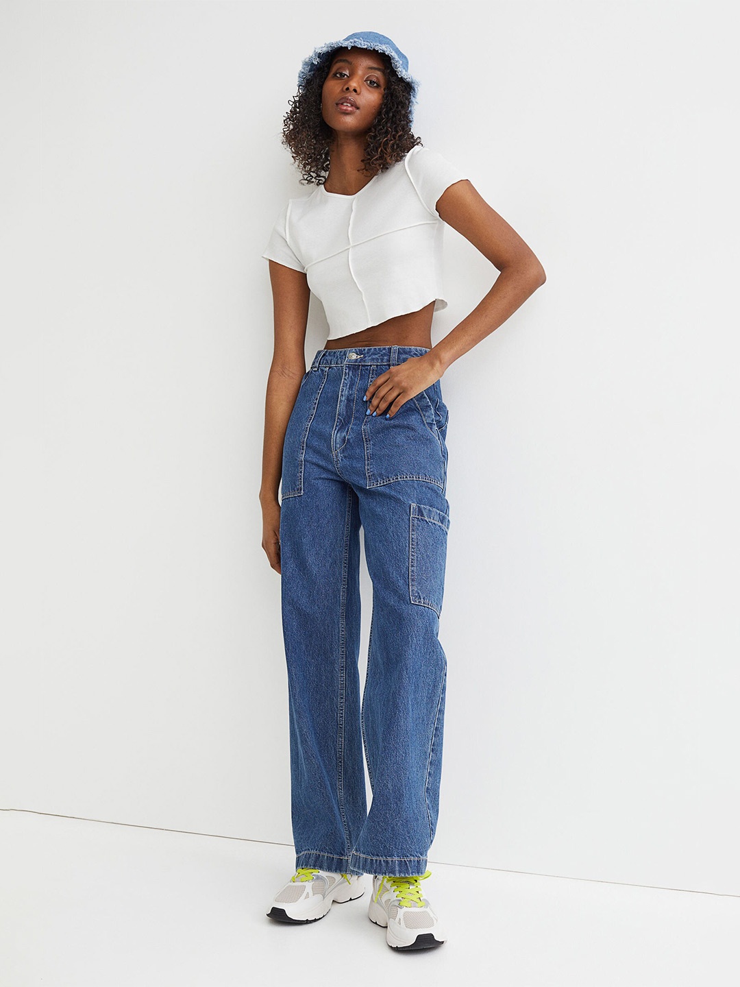 

H&M Women White Cotton Cropped Top