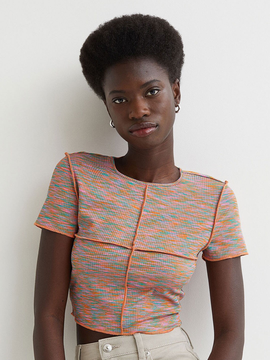 

H&M Pink Abstract Printed Cropped Top