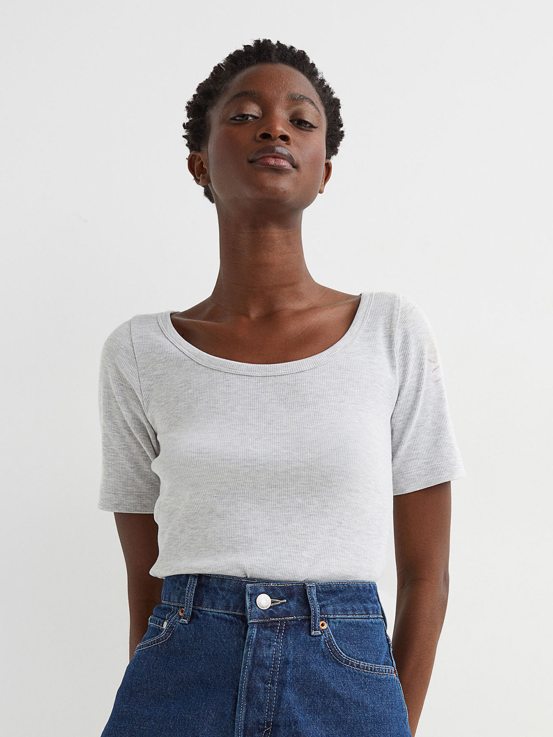 

H&M Grey Ribbed Fitted Top