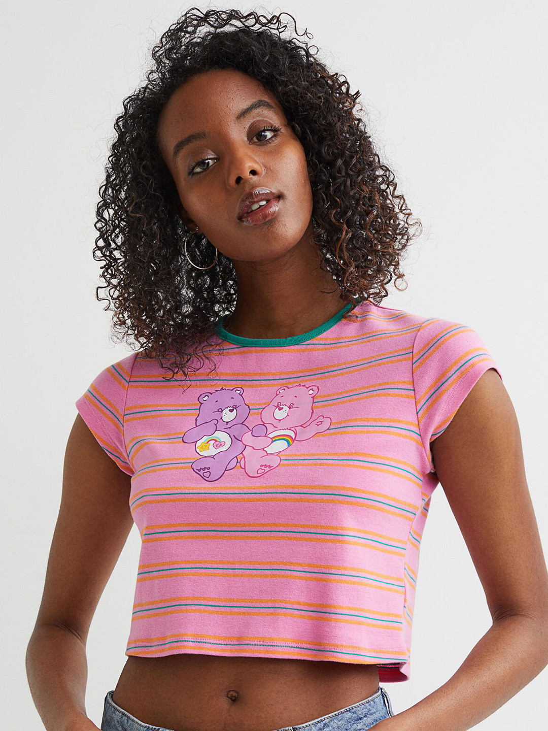 

H&M Women Pink Printed Round Neck Cropped Top