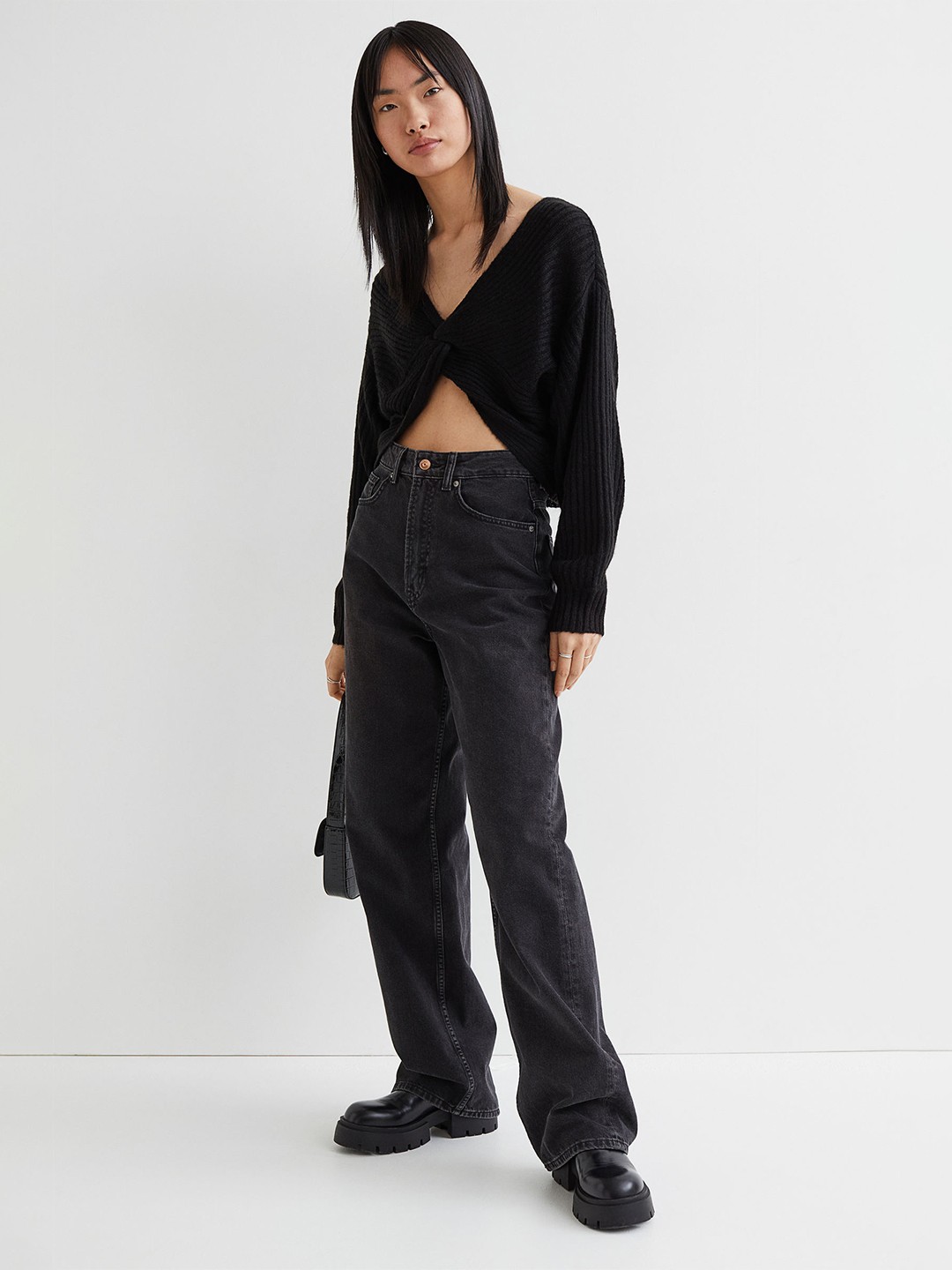 

H&M Women Black Knot-Detail Knitted Jumper